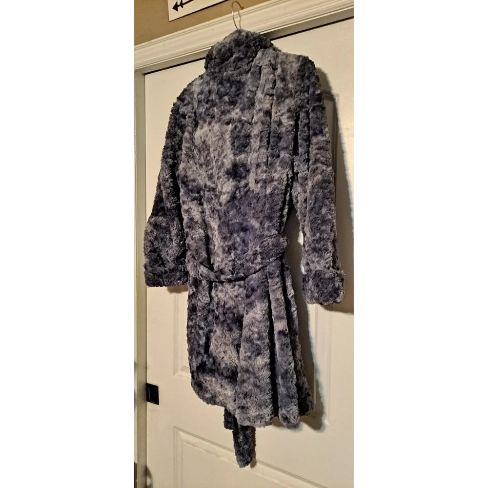 Alfani Intimates Womens XL Faux‎ Fuzzy Fur plush lounge Robe-Gray/Navy